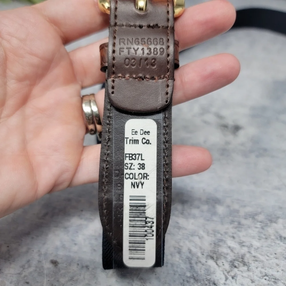 NWT Leather & Navy Blue Stretch Fabric Belt Size 38